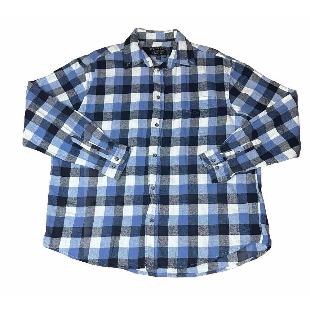 Cactus Authentic Work Wear Flannel Shirt Size XL Blue Plaid
